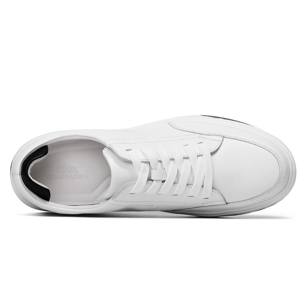 7CM/2.76 Inches CMR CHAMARIPA Men's White Leather Elevator Sneakers