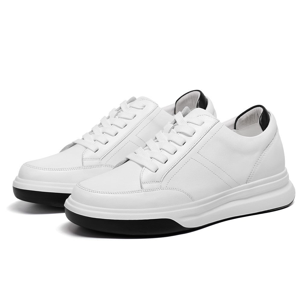 7CM/2.76 Inches CMR CHAMARIPA Men's White Leather Elevator Sneakers