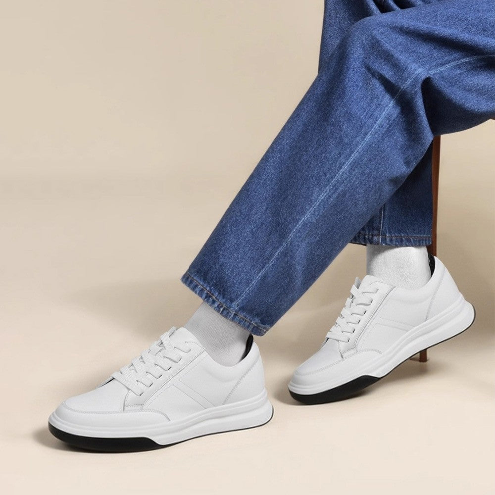 7CM/2.76 Inches CMR CHAMARIPA Men's White Leather Elevator Sneakers