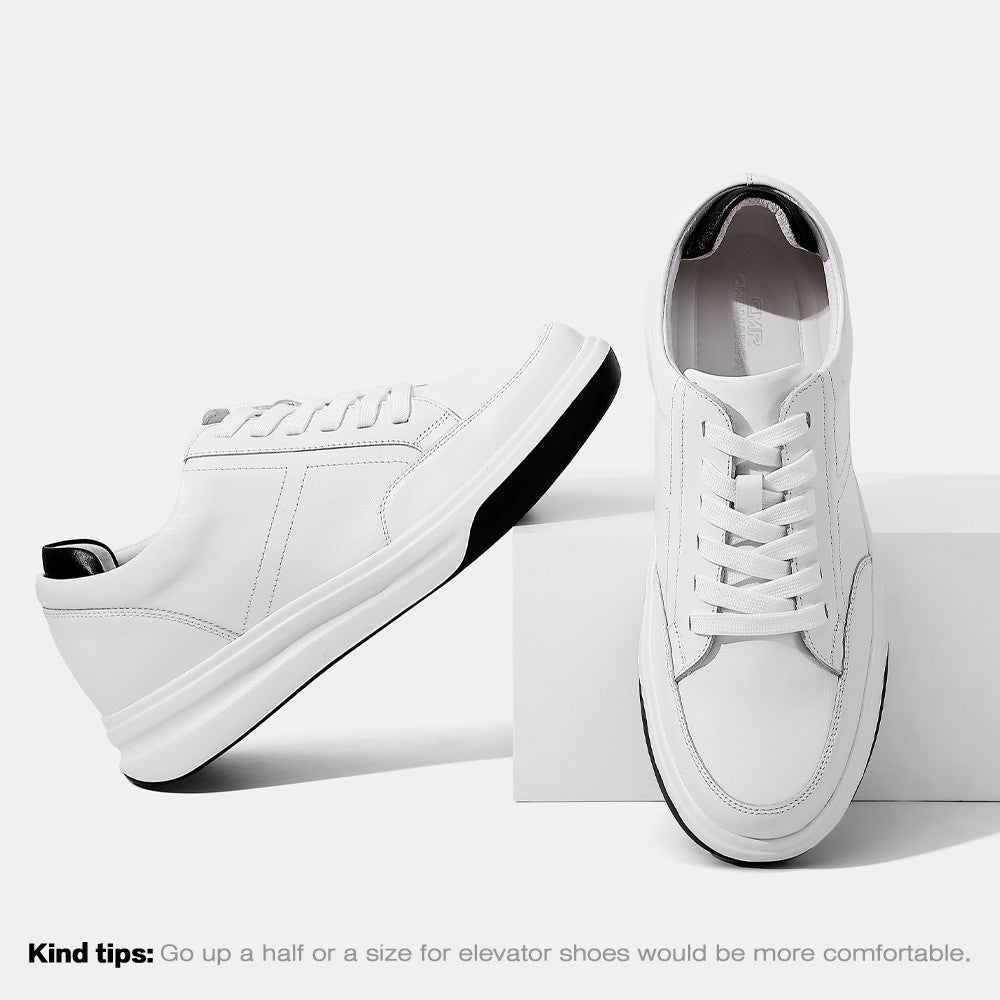 7CM/2.76 Inches CMR CHAMARIPA Men's White Leather Elevator Sneakers
