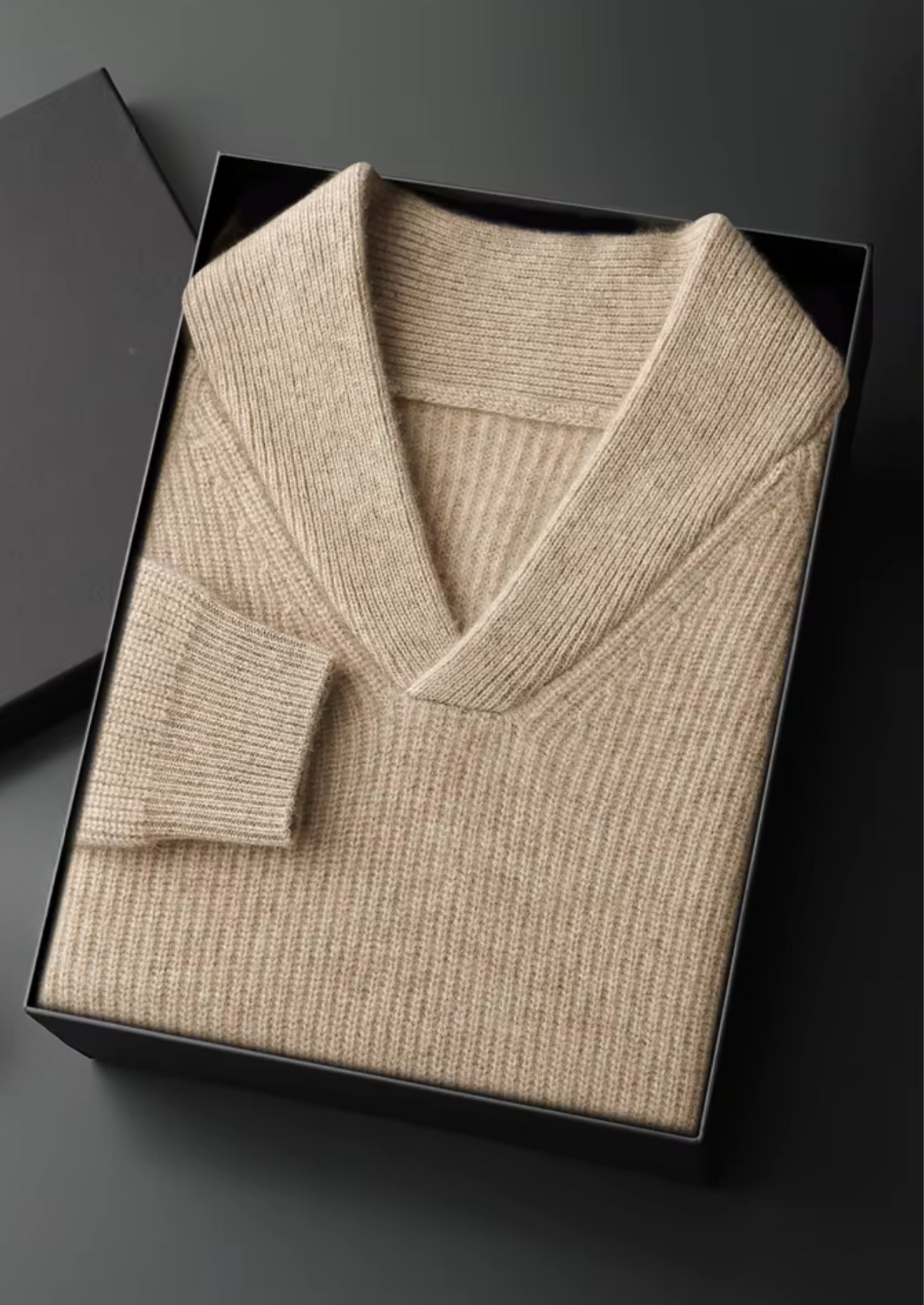 CASHMERE RIBBED V-NECK SWEATER