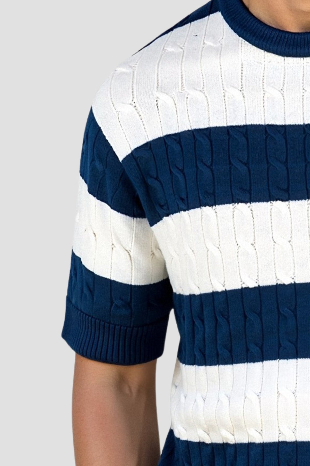 Cavallo Crew Neck Cable Knit Striped T-Shirt