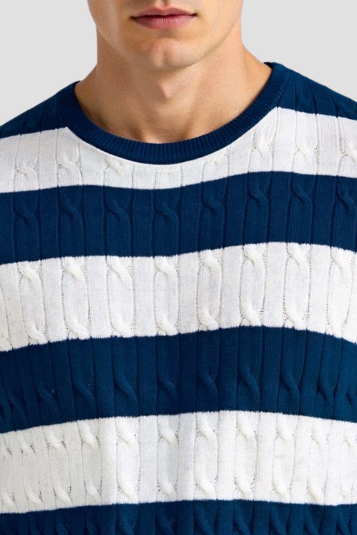 Cavallo Crew Neck Cable Knit Striped T-Shirt
