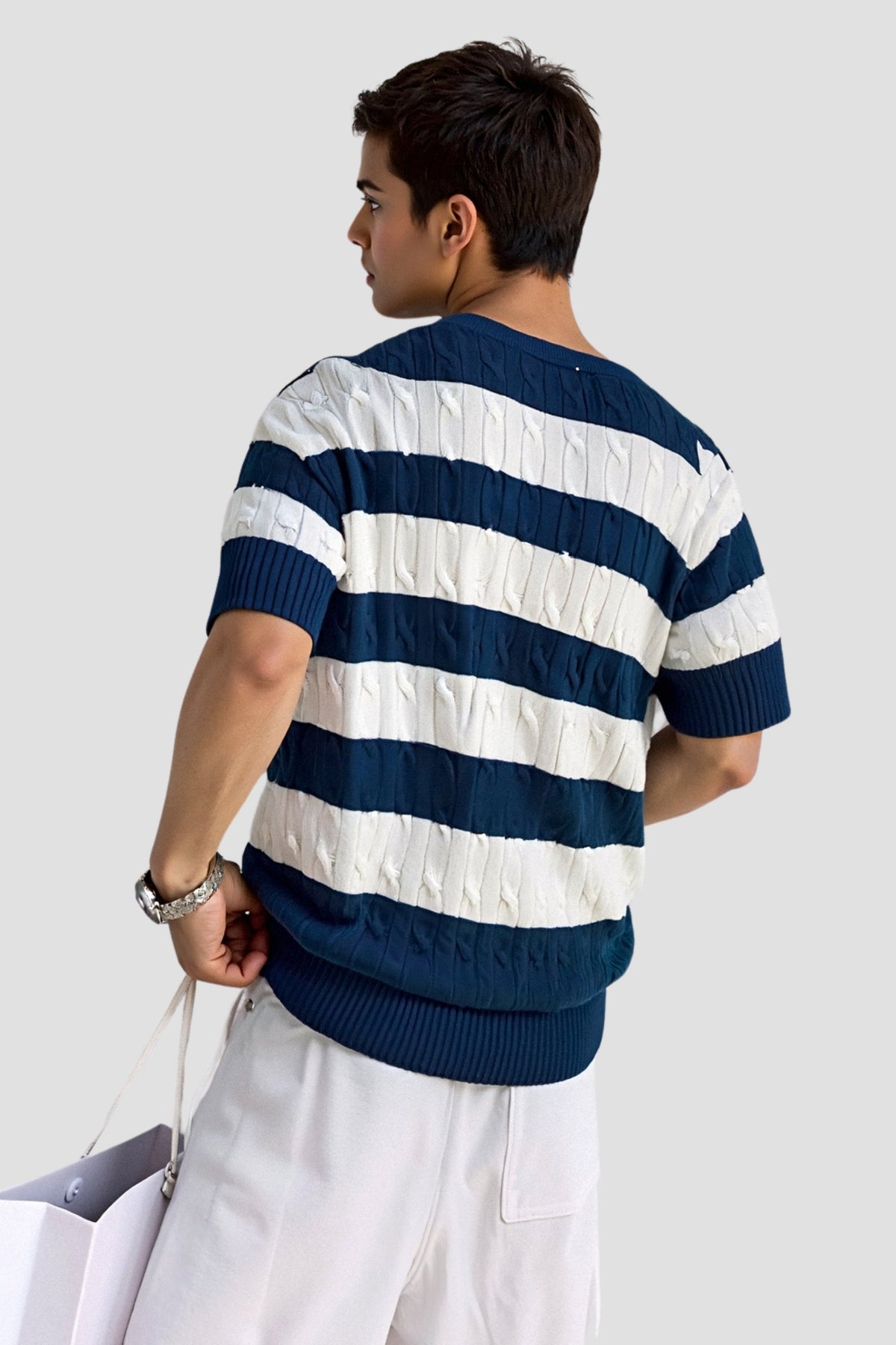 Cavallo Crew Neck Cable Knit Striped T-Shirt