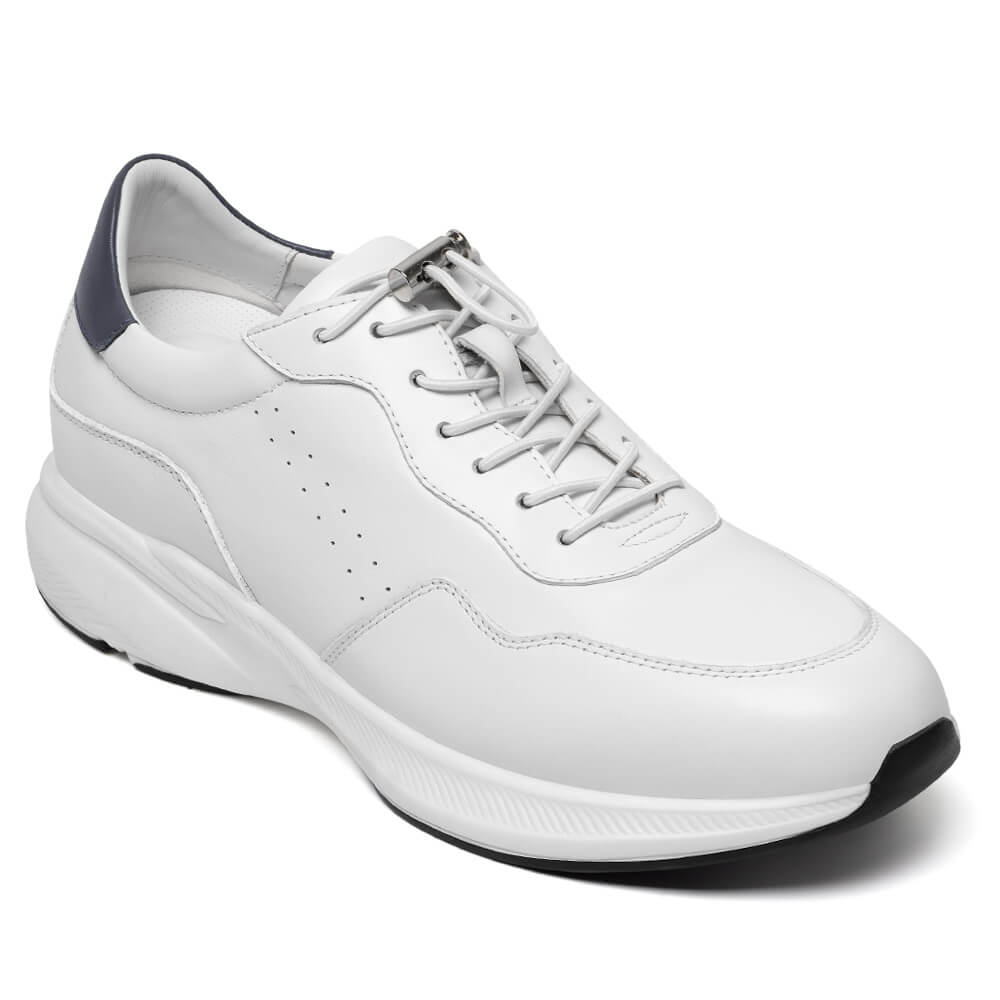 7CM / 2.76 Inches CMR CHAMARIPA Men's Elevator Shoes | White Leather Trainers That Make You Taller