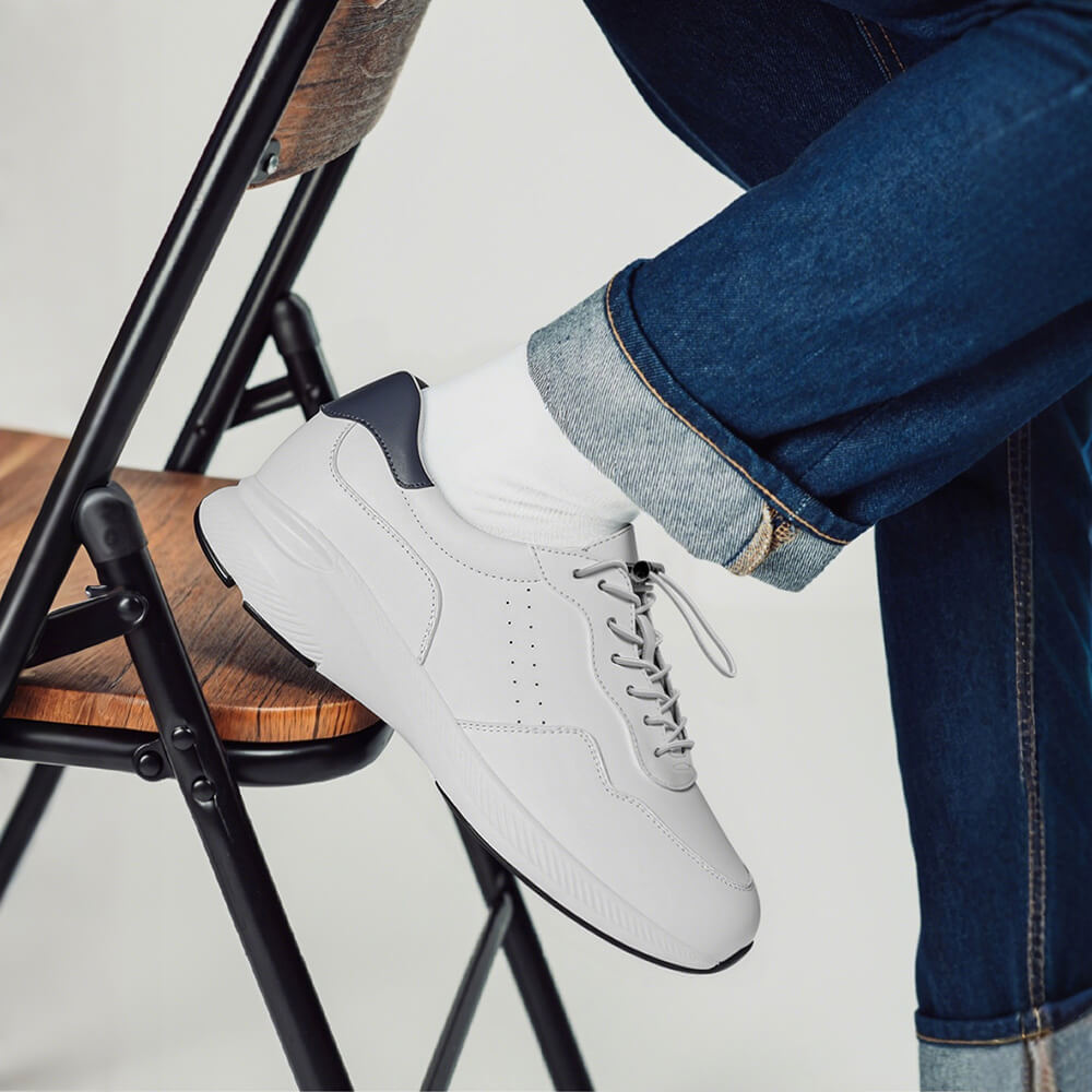 7CM / 2.76 Inches CMR CHAMARIPA Men's Elevator Shoes | White Leather Trainers That Make You Taller