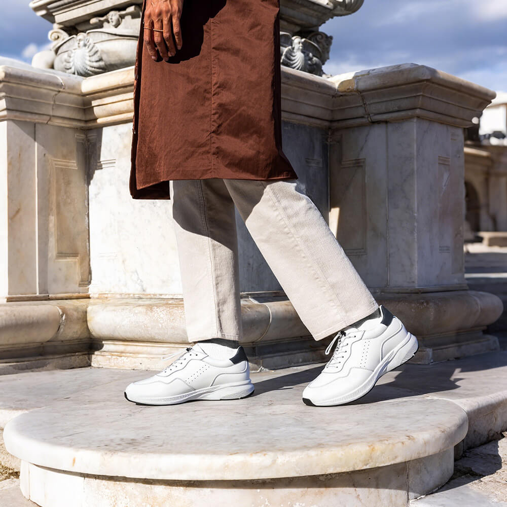 7CM / 2.76 Inches CMR CHAMARIPA Men's Elevator Shoes | White Leather Trainers That Make You Taller