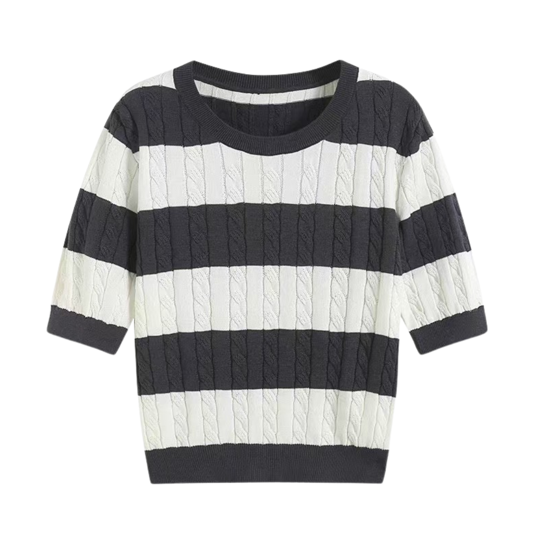 Cavallo Crew Neck Cable Knit Striped T-Shirt