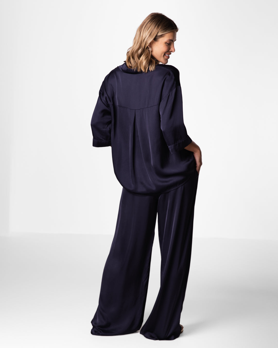 Rhea Satin Shirt | Navy