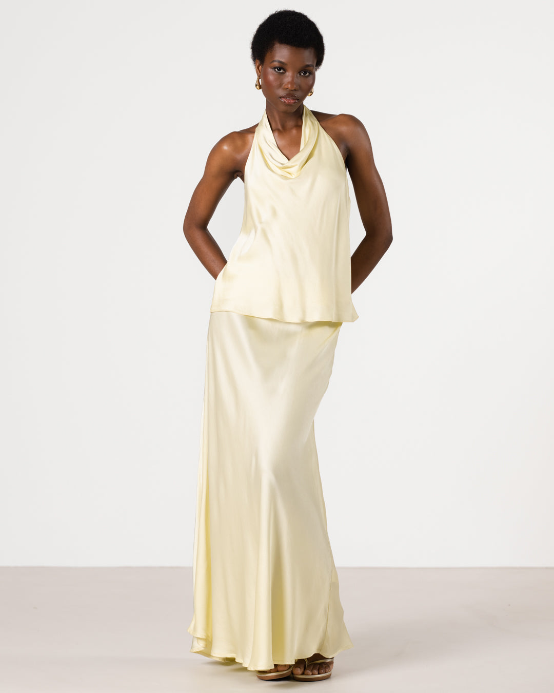 Carmen Backless Halterneck Top | Butter Yellow