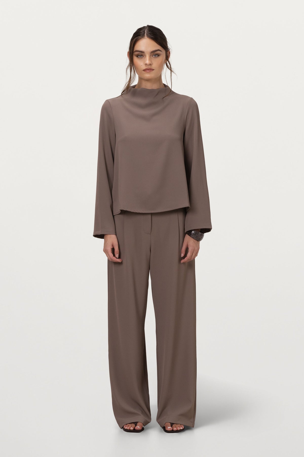 Lana High Neck Top | Taupe