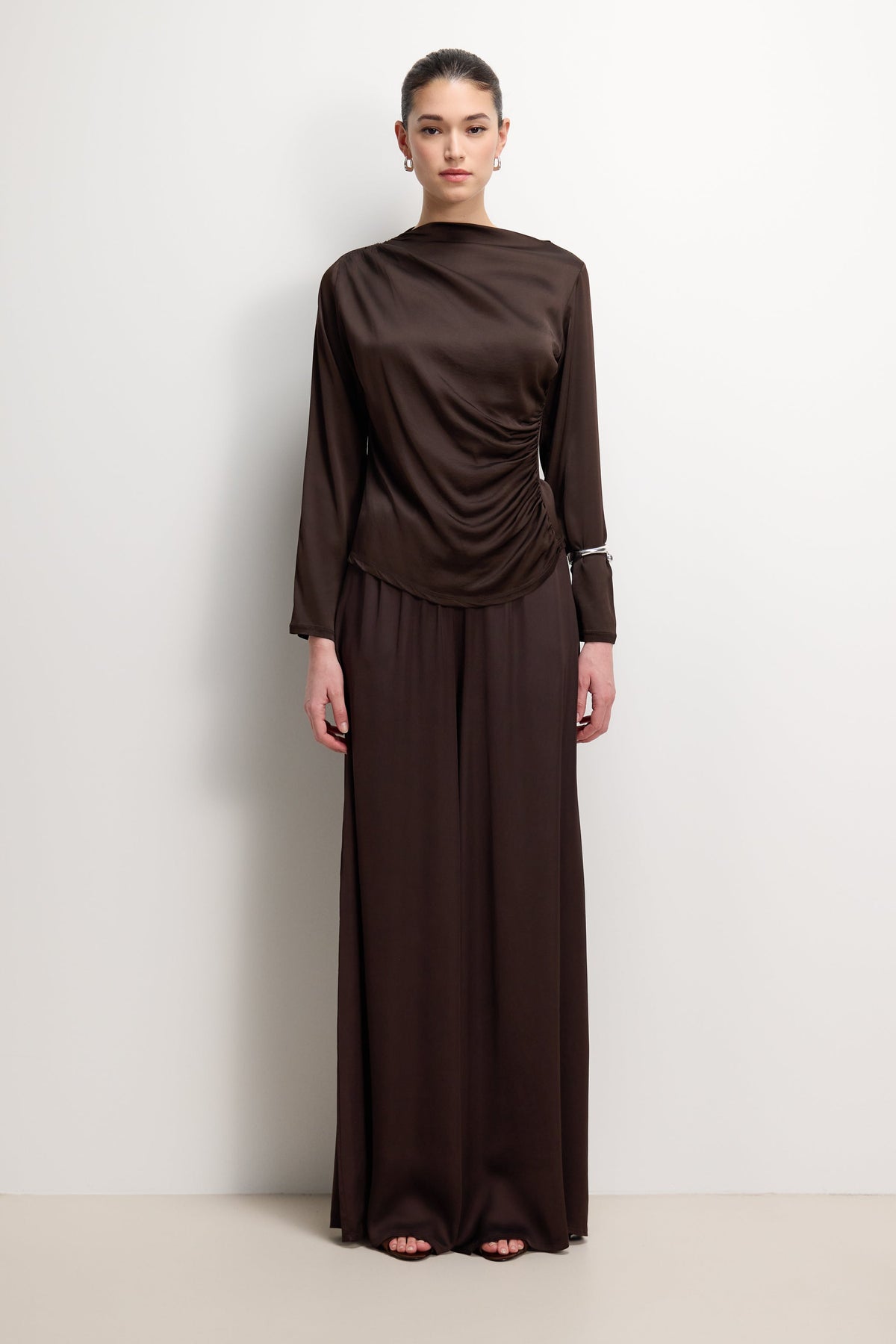 Allegra Asymmetric Long Sleeve Top | Espresso Brown