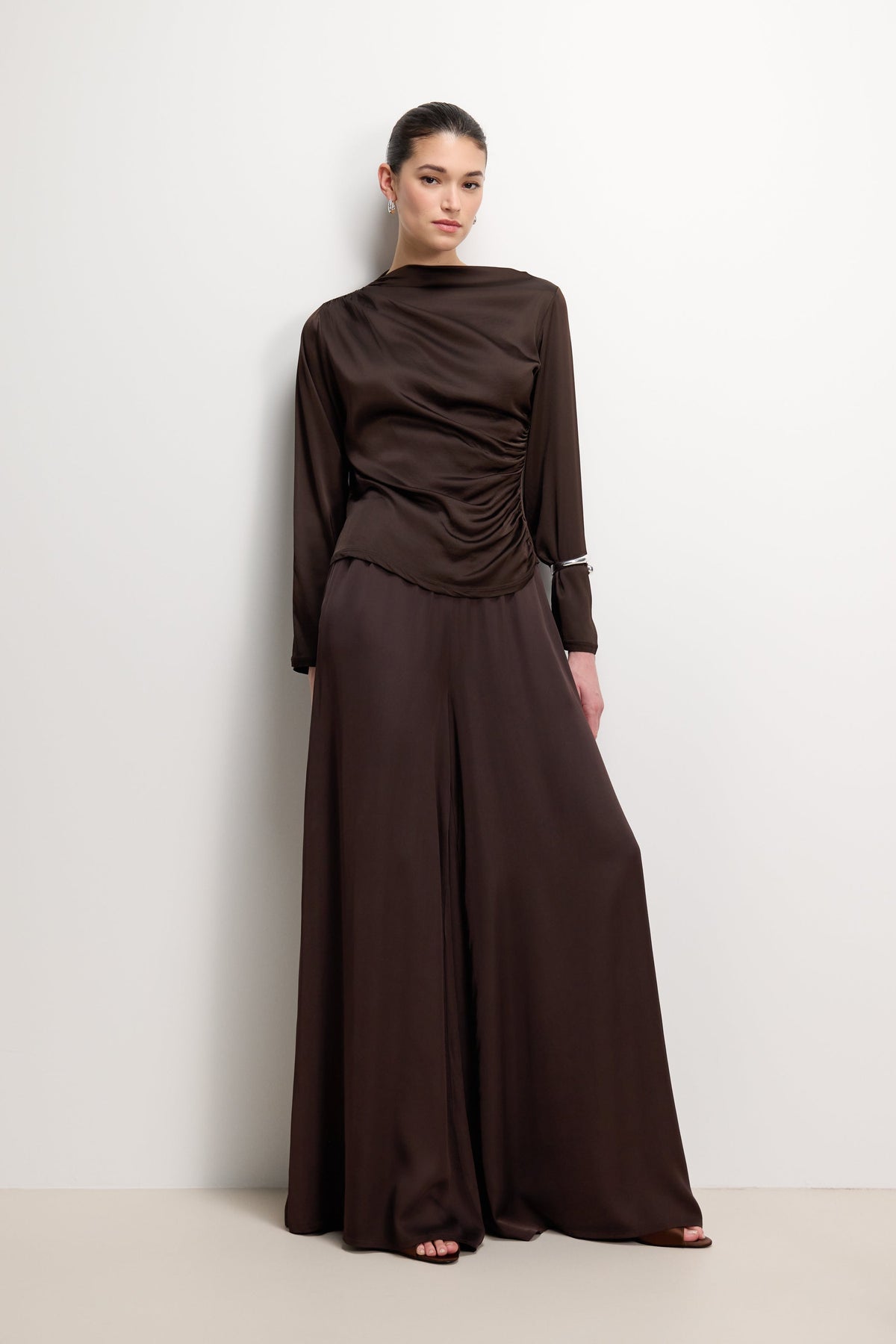 Allegra Asymmetric Long Sleeve Top | Espresso Brown