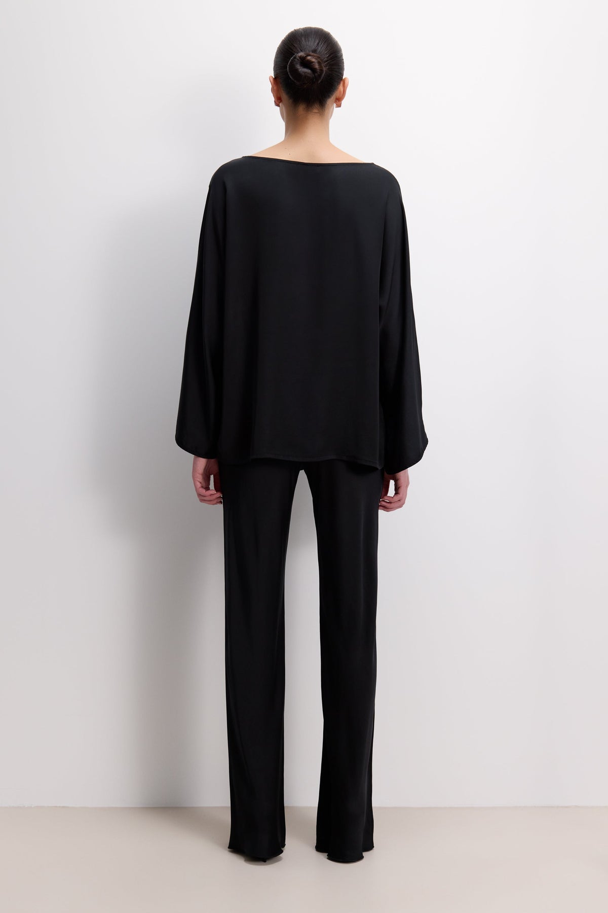 Arlet Wide Sleeve Boatneck Satin Top | Black