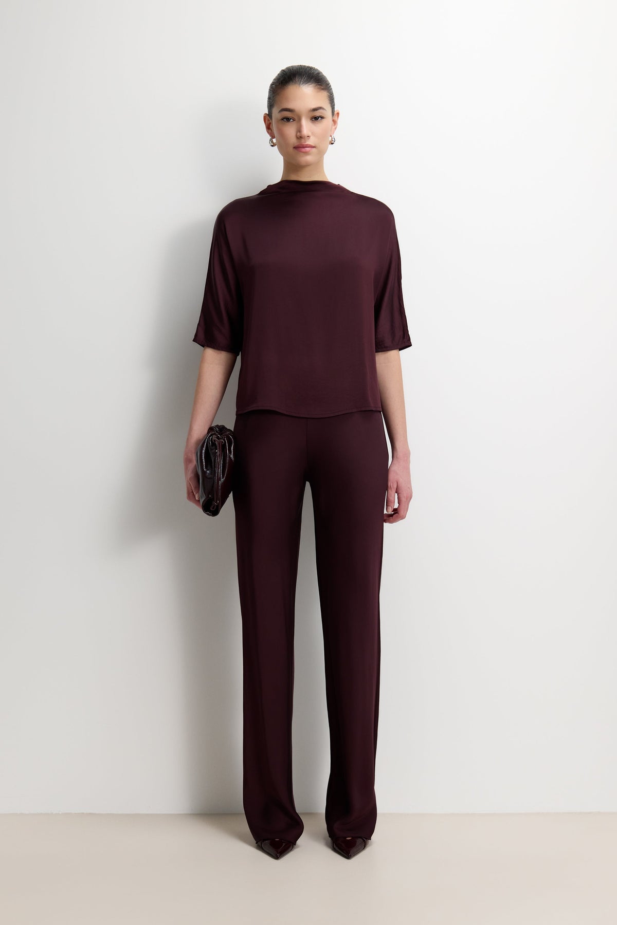 Genevieve Back Tie Satin Top | Amethyst Plum