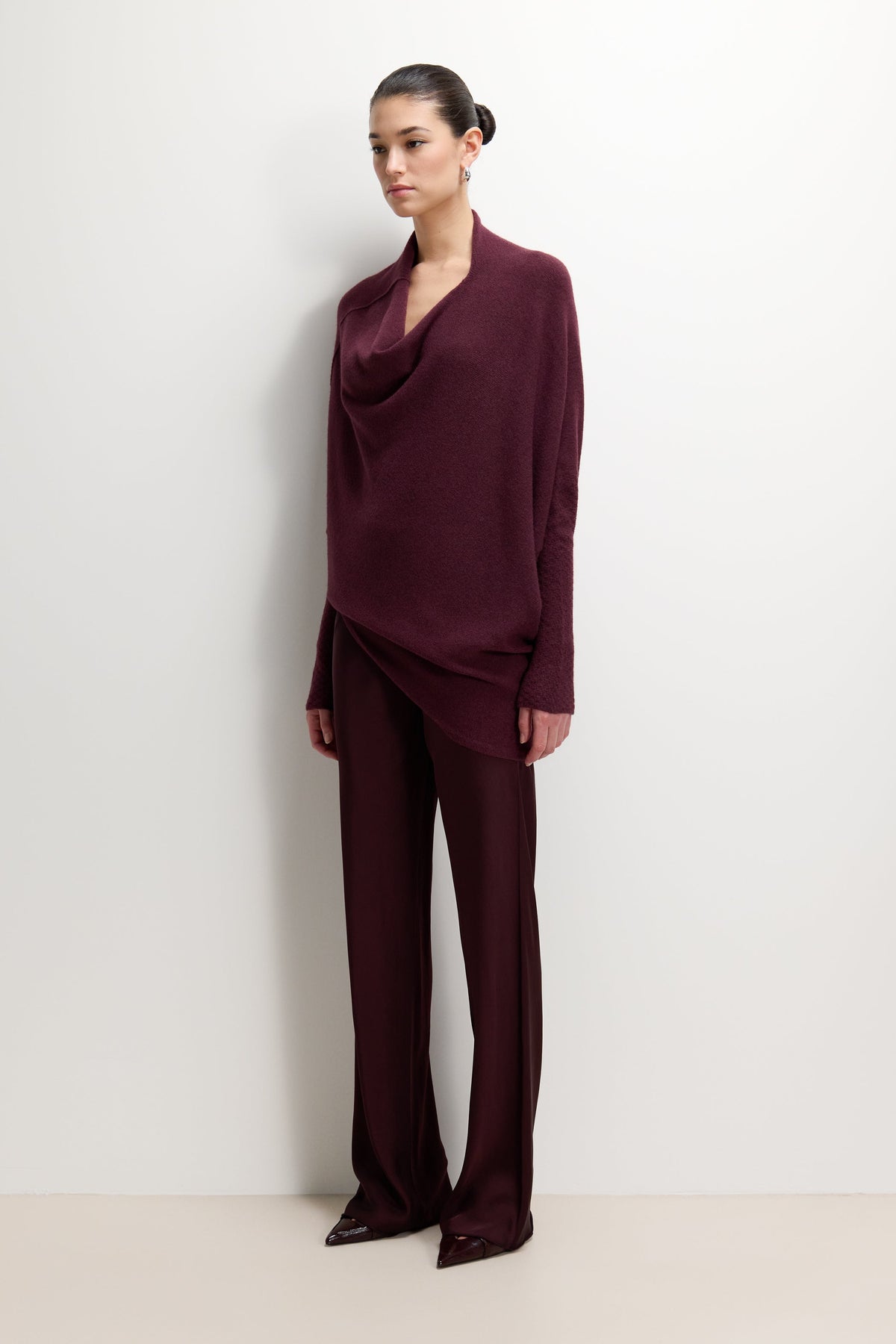 Genet Elastic Waist Bias Satin Trousers | Amethyst Plum