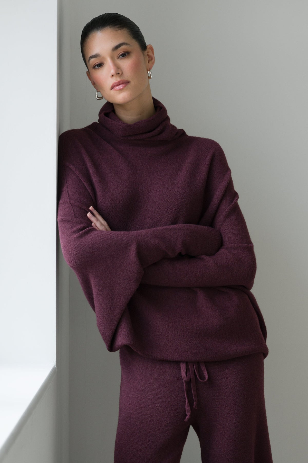 Asymmetric Draped Roll Neck | Amethyst Plum | Seamless Knit
