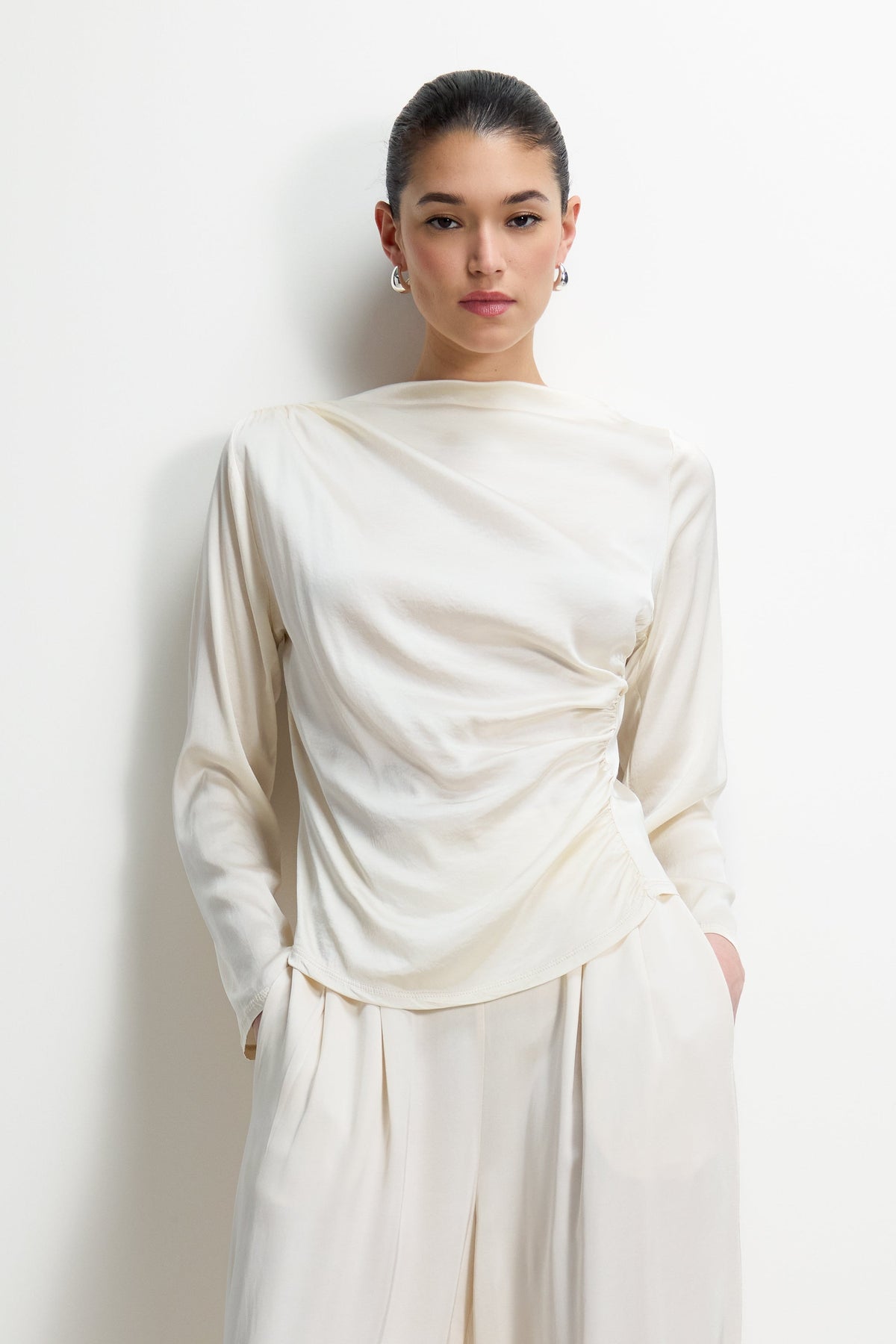 Allegra Asymmetric Long Sleeve Top | Ivory