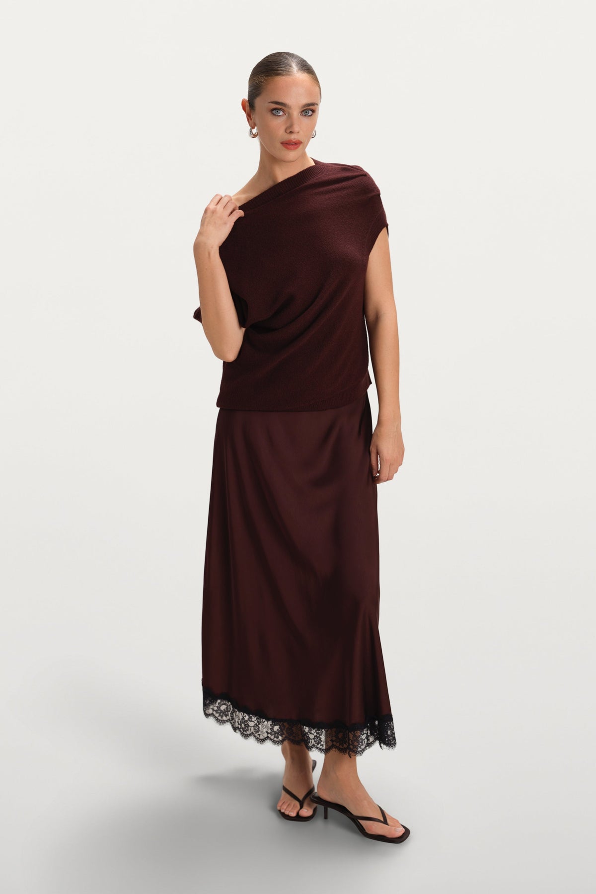 Sofia Lace Satin Skirt | Amethyst Plum