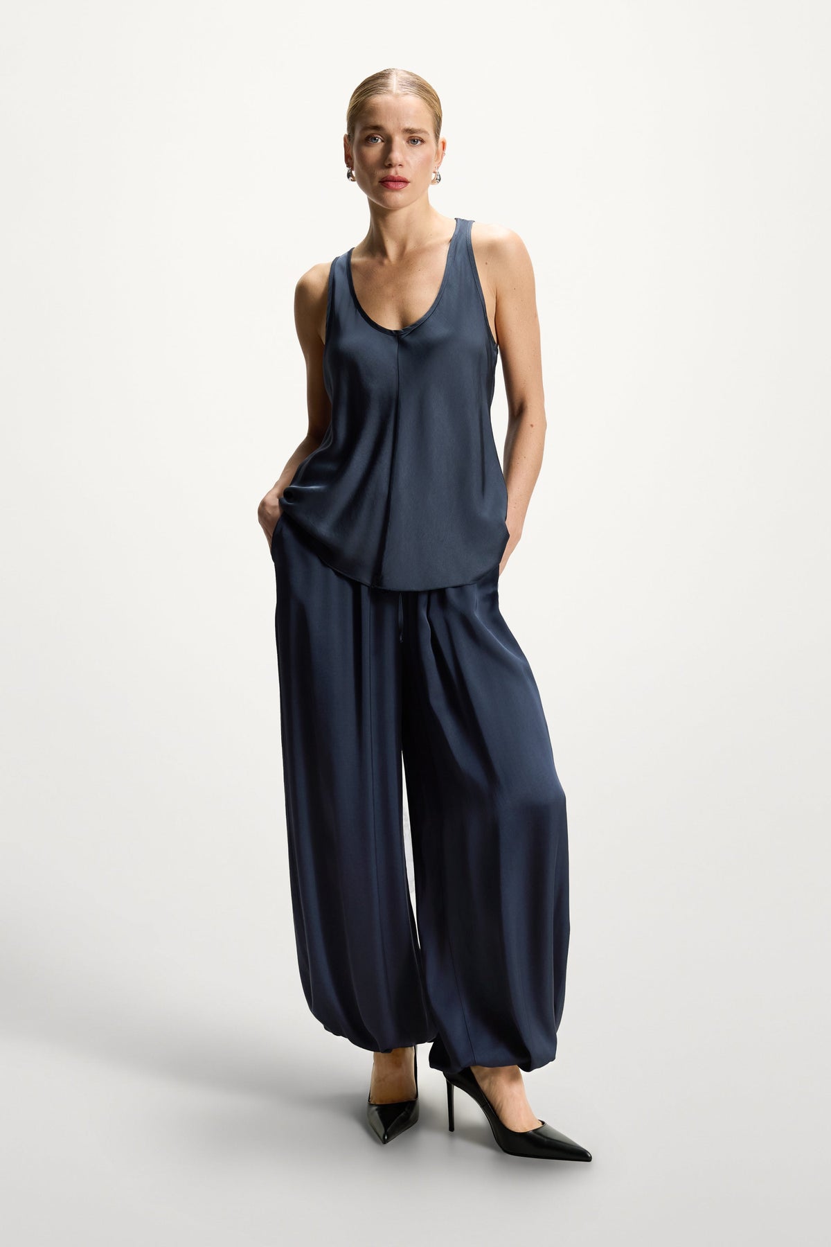 Belle Balloon Satin Trousers | Ink