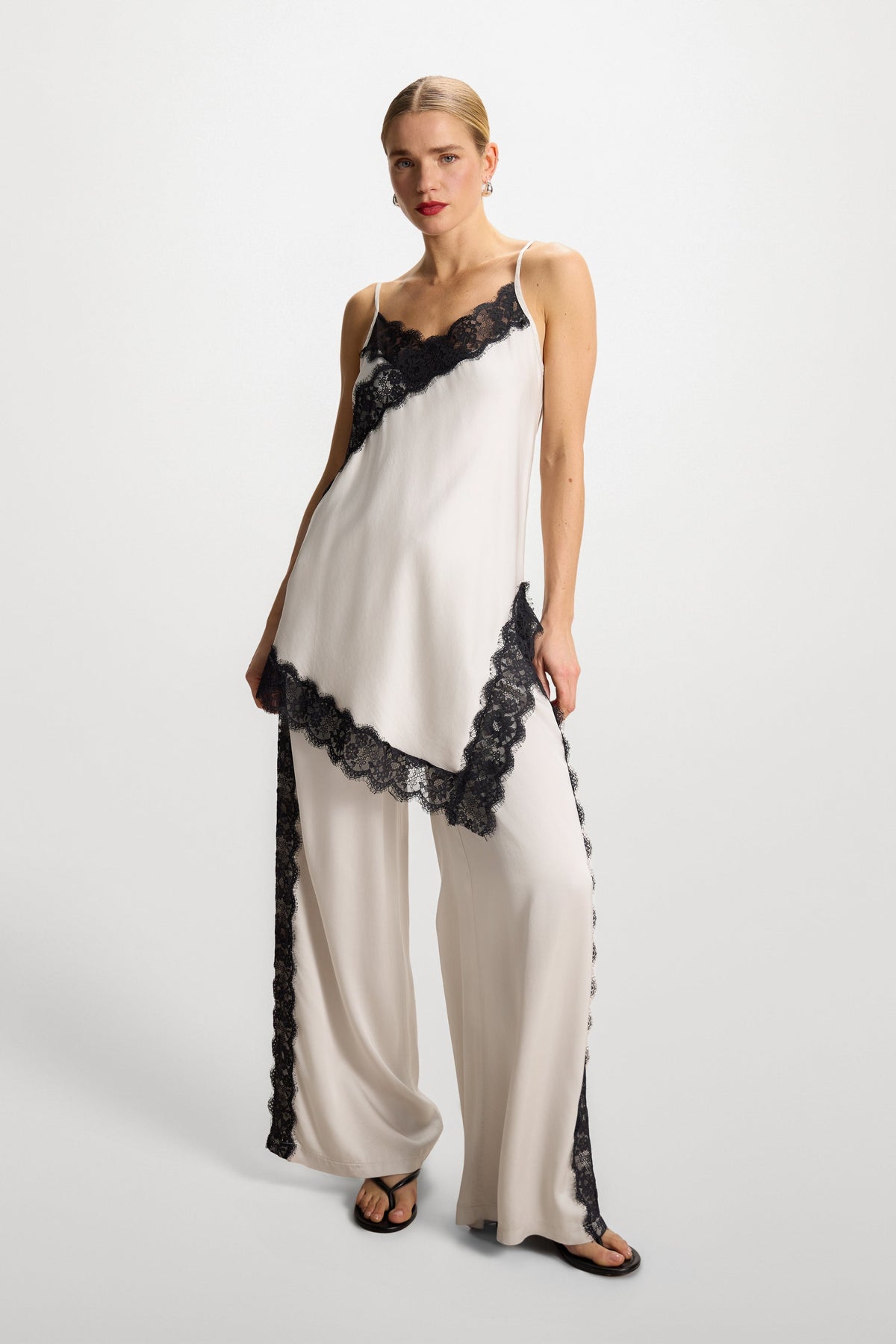 Sofia Asymmetric Lace Satin Vest | Ivory
