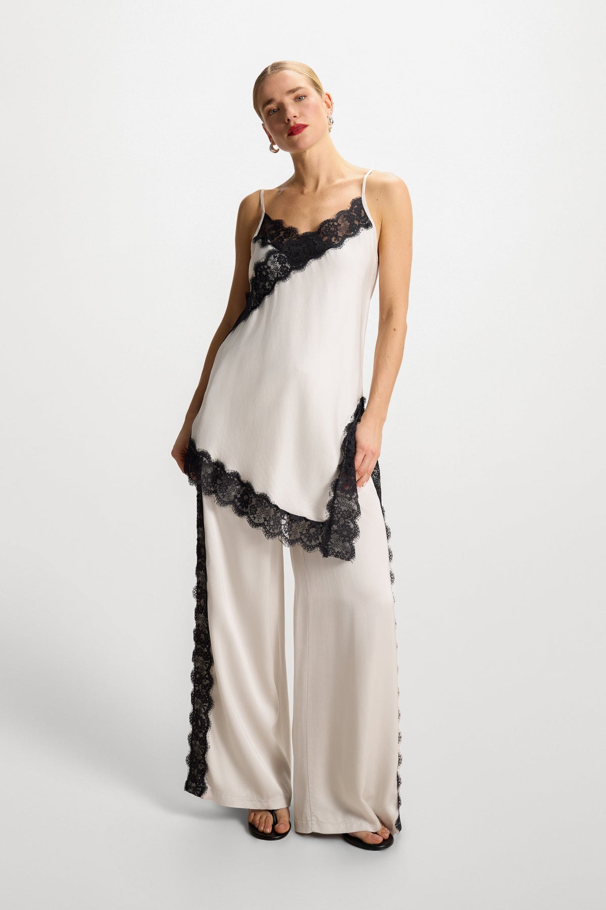 Sofia Asymmetric Lace Satin Vest | Ivory