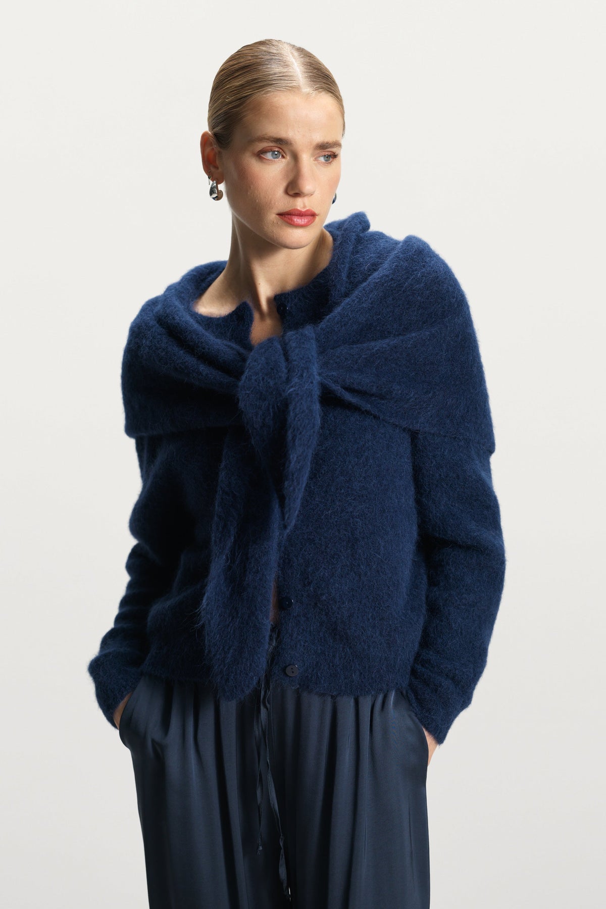 Evie Button Up Cardigan | Navy | Alpaca-Wool Blend