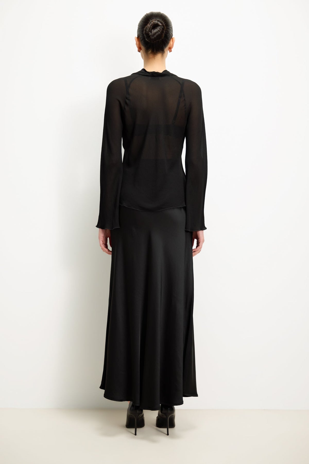 Camilla Bias Satin Skirt | Black