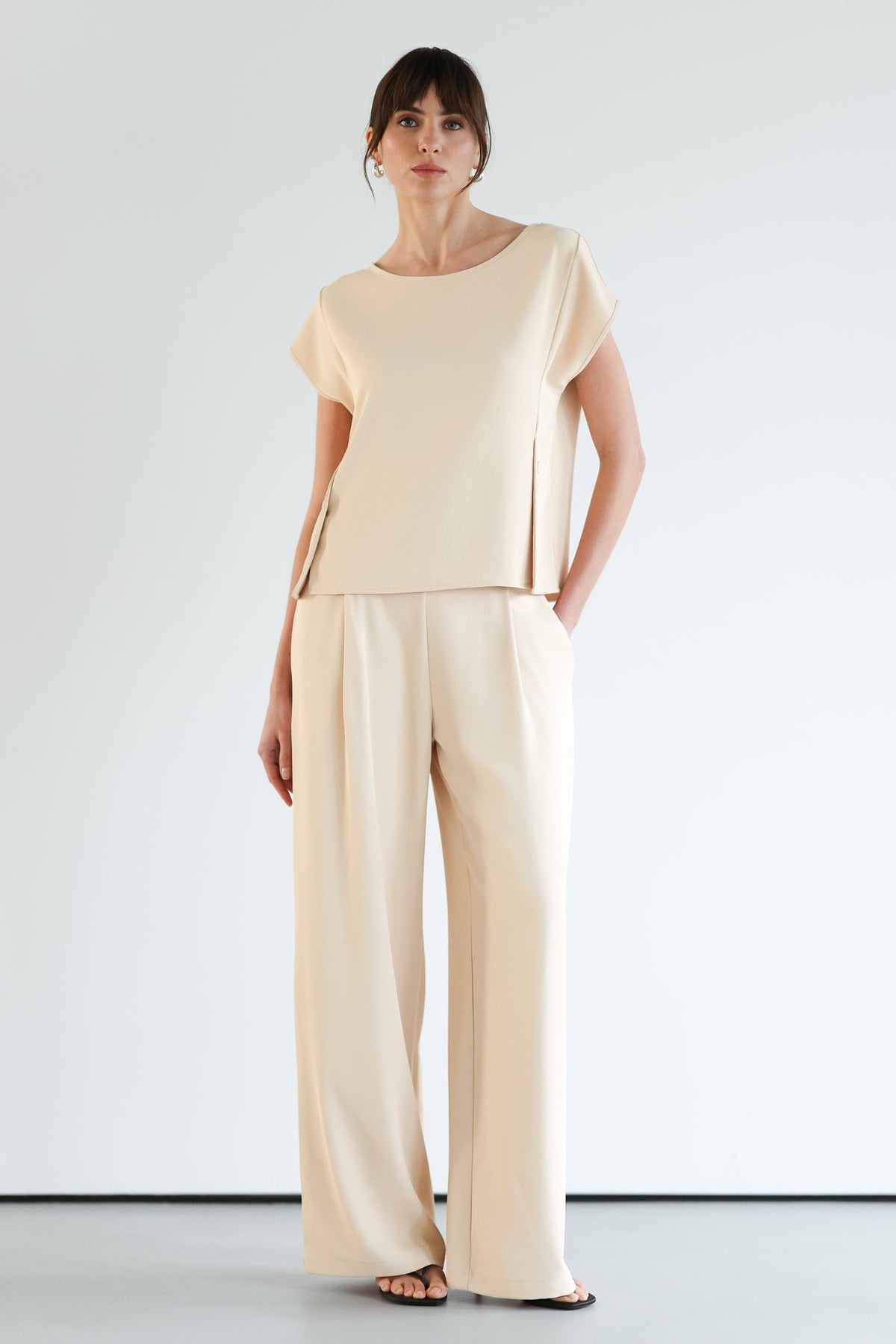 Blanchett Button Top | Almond Beige