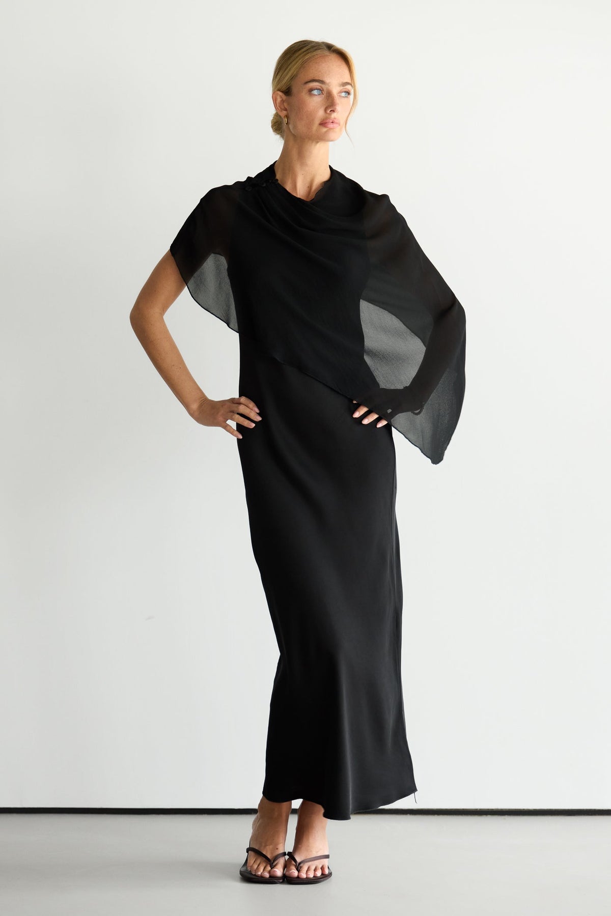 Sabrina Sleeveless Satin Dress | Black