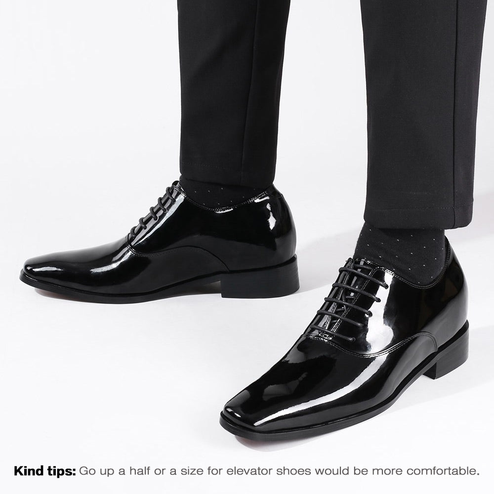 7 CM / 2.76 Inches CMR CHAMARIPA Glossy Elevator Tuxedo Shoes Patent Leather High Increase Shoes