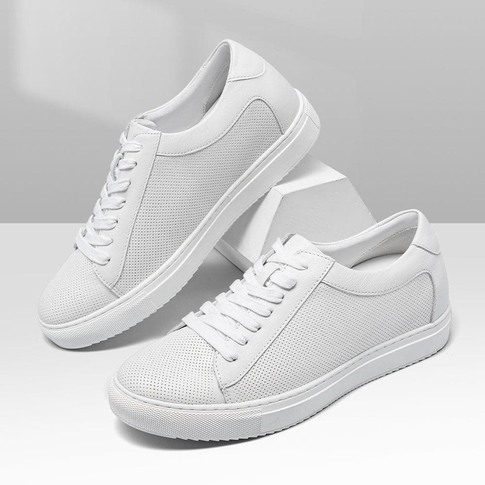 7 CM / 2.76 Inches - CMR CHAMARIPA White Sneakers That Make You Taller - Height Increasing Sneakers - Breathable Leather Casual Men's Sneakers