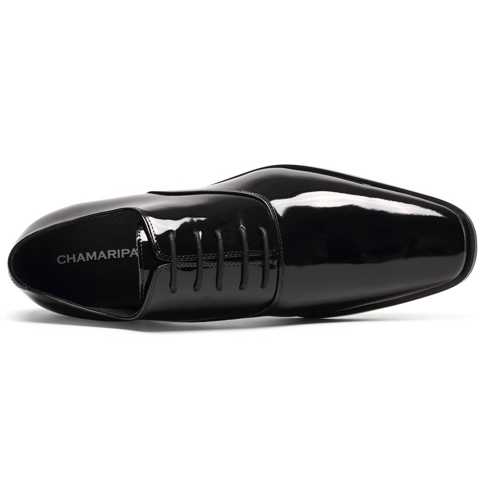 7 CM / 2.76 Inches CMR CHAMARIPA Glossy Elevator Tuxedo Shoes Patent Leather High Increase Shoes