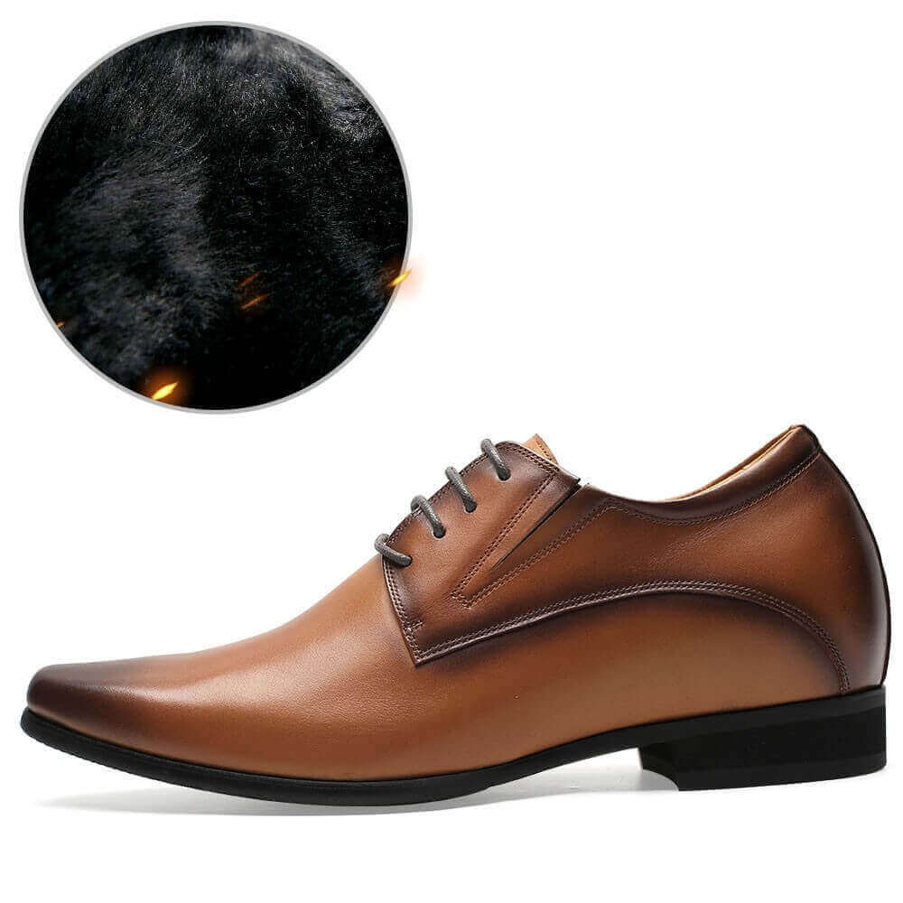 8 CM / 3.15 Inches - CMR CHAMARIPA Men's Elevator Shoes Warm Fur Lined Winter Shoess Brown Derby High Heel Men Dress Shoes