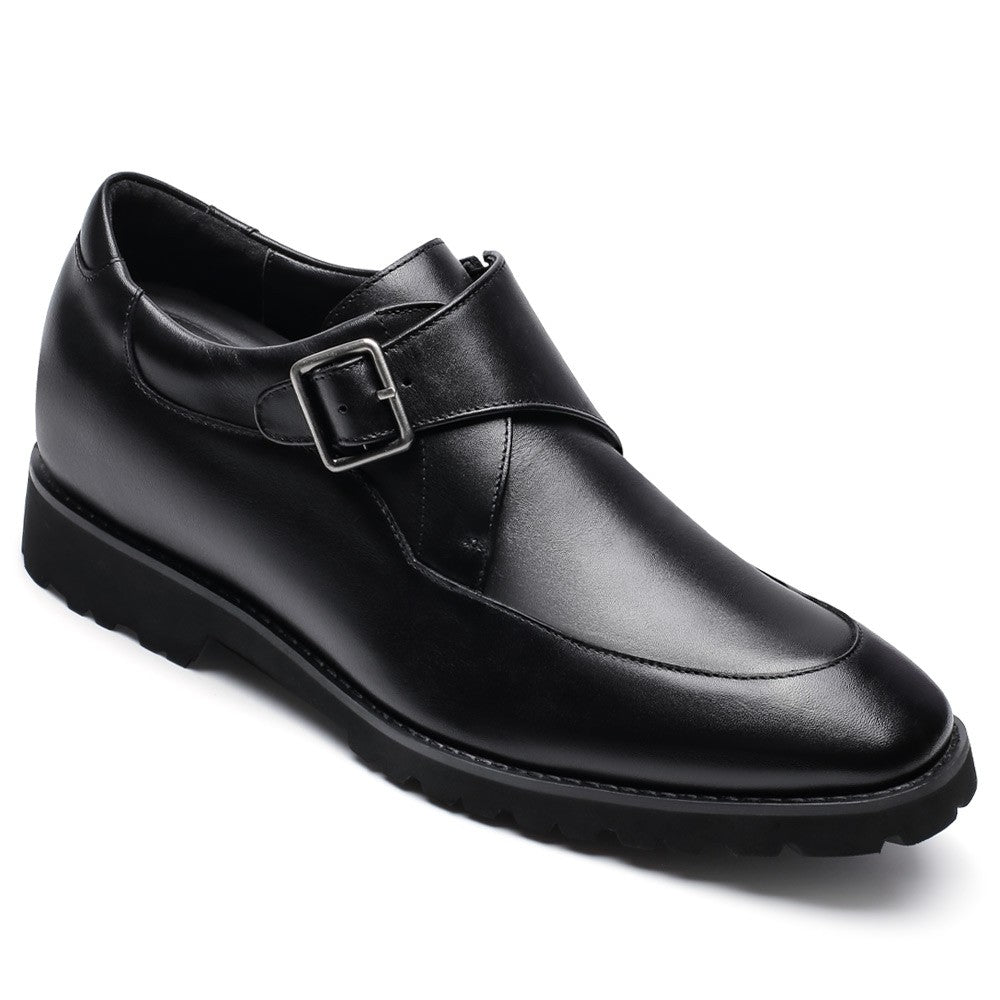 7 CM/2.76 Inches CMR CHAMARIPA Men's Height Increasing Dress Shoes - Black Leather Monk Strap