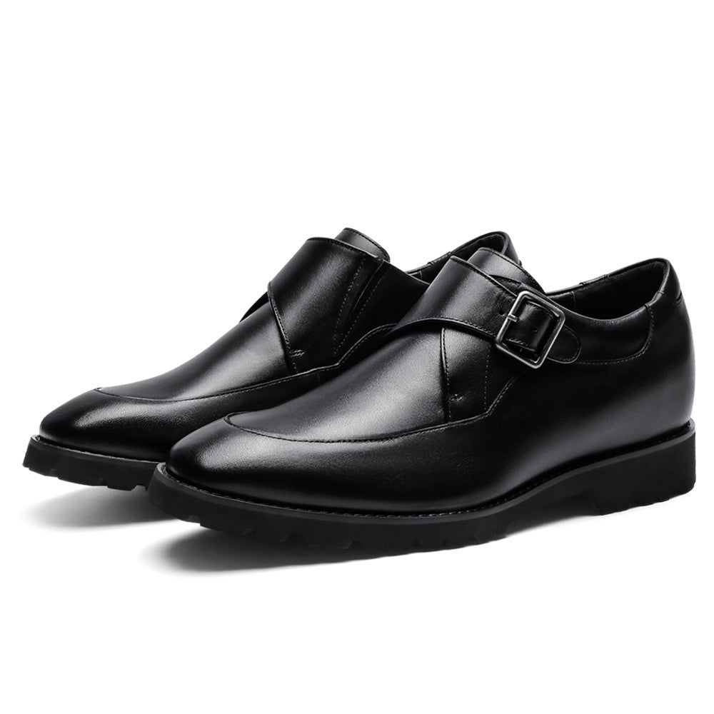 7 CM/2.76 Inches CMR CHAMARIPA Men's Height Increasing Dress Shoes - Black Leather Monk Strap