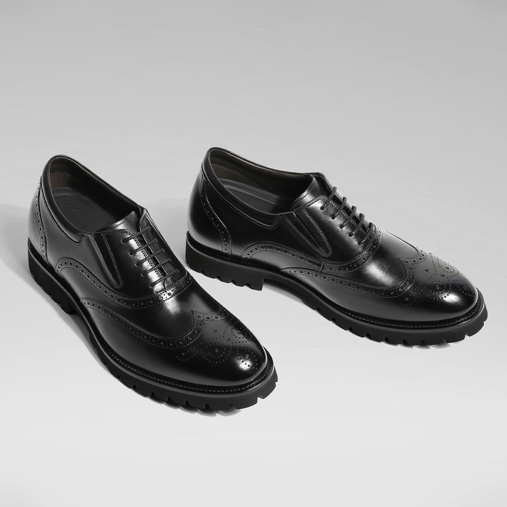8 CM /3.15 Inches CMR CHAMARIPA Men's Brown Leather Elevator Brogue Oxford Shoes