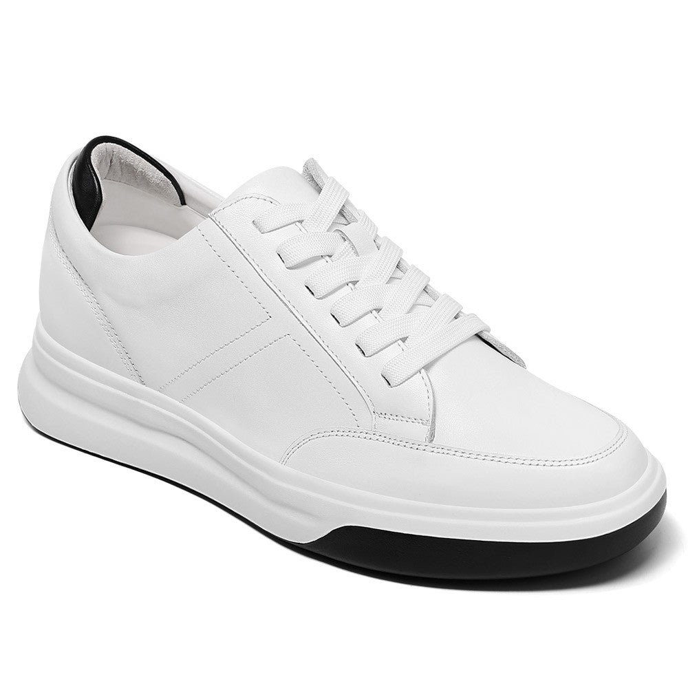 7CM/2.76 Inches CMR CHAMARIPA  Men's White Leather Elevator Sneakers