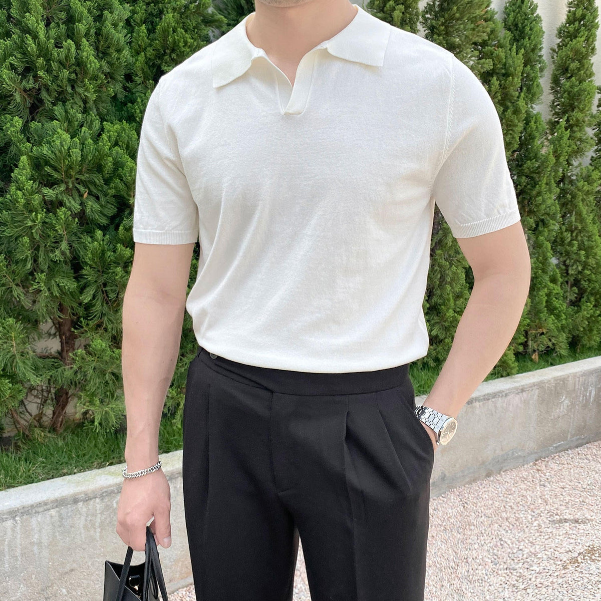 Lyocell Knit Open Collar Polo