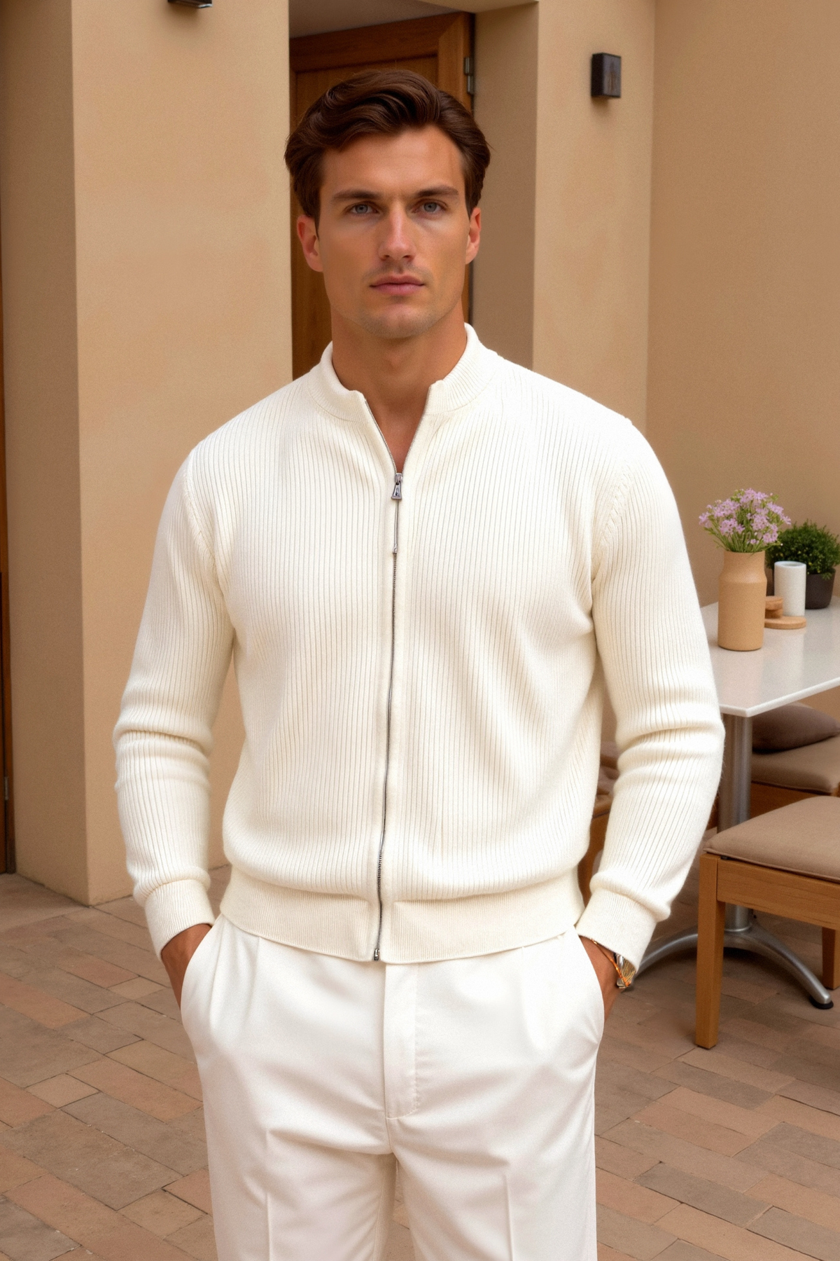 Cavallo Solid Knitted Crew Neck Cardigan