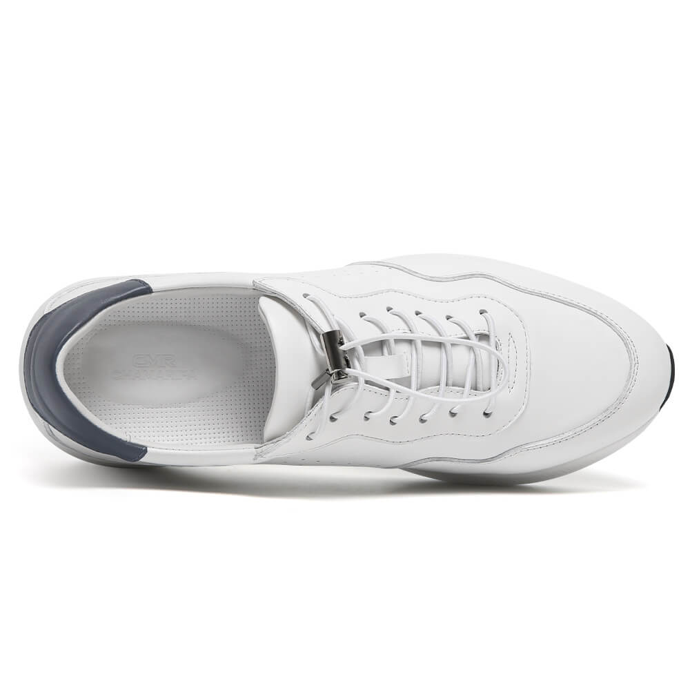 7CM / 2.76 Inches  CMR CHAMARIPA Men's Elevator Shoes | White Leather Trainers That Make You Taller