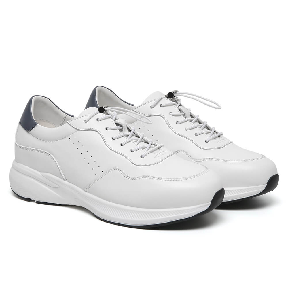 7CM / 2.76 Inches  CMR CHAMARIPA Men's Elevator Shoes | White Leather Trainers That Make You Taller