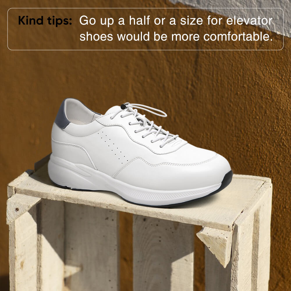 7CM / 2.76 Inches  CMR CHAMARIPA Men's Elevator Shoes | White Leather Trainers That Make You Taller