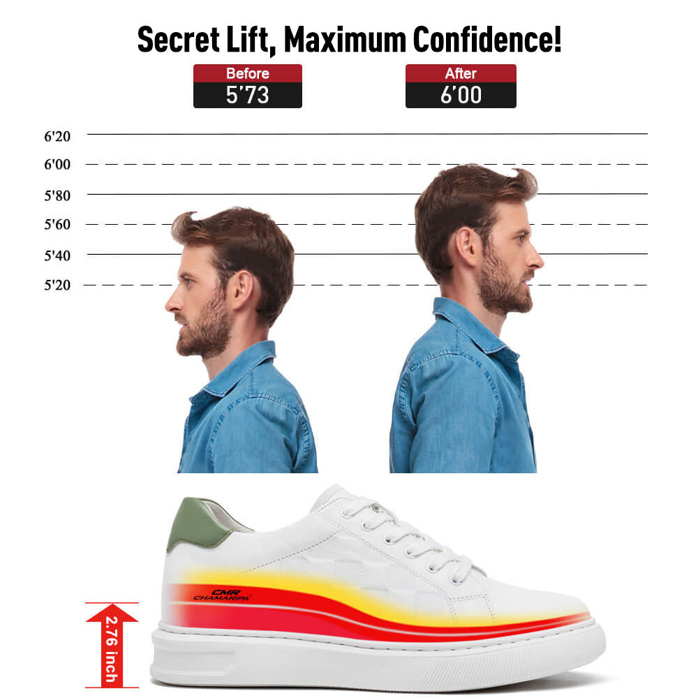 7 CM/2.76 Inches CMR CHAMARIPA  Height Boost White Casual Sneakers