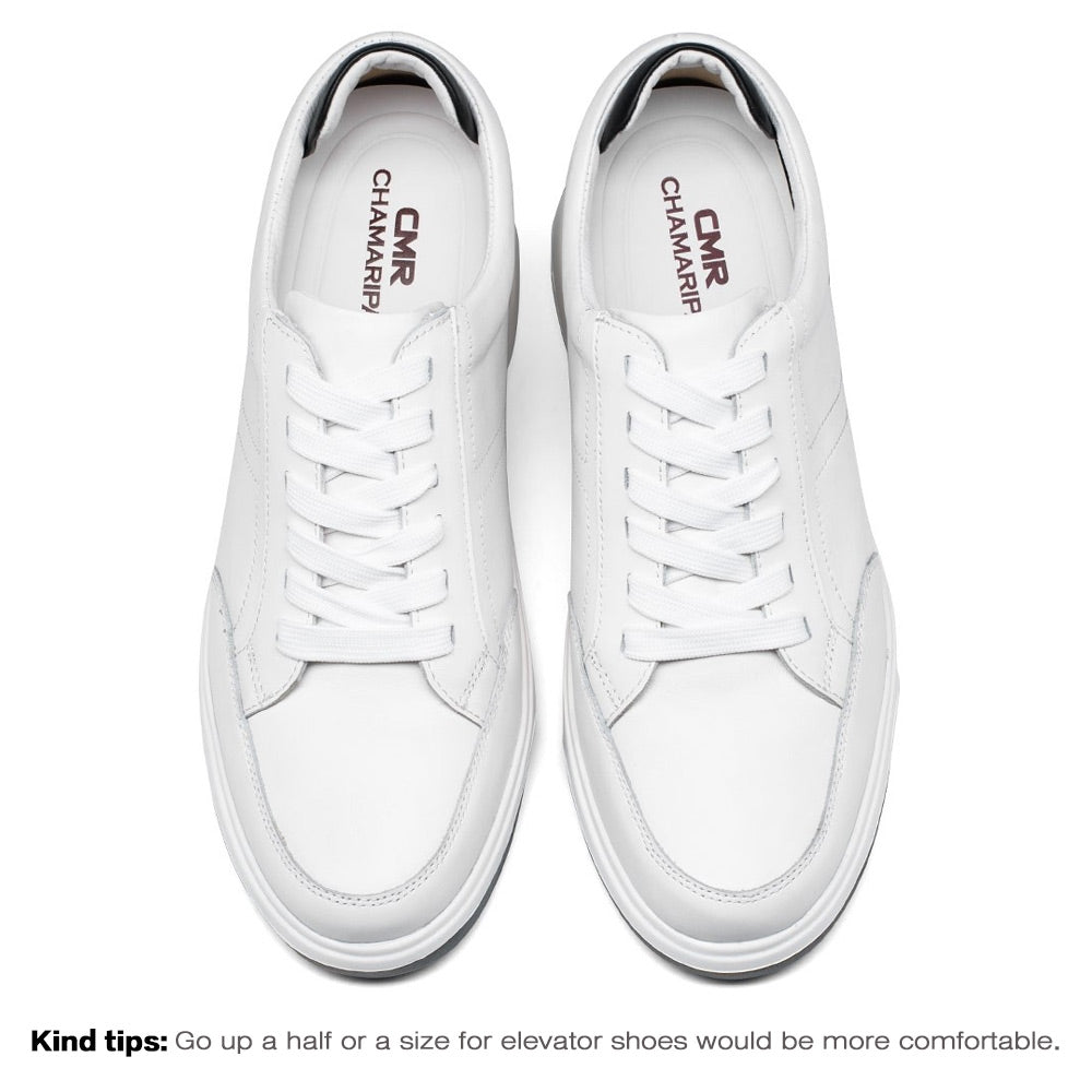 7CM/2.76 Inches CMR CHAMARIPA  Men's White Leather Elevator Sneakers