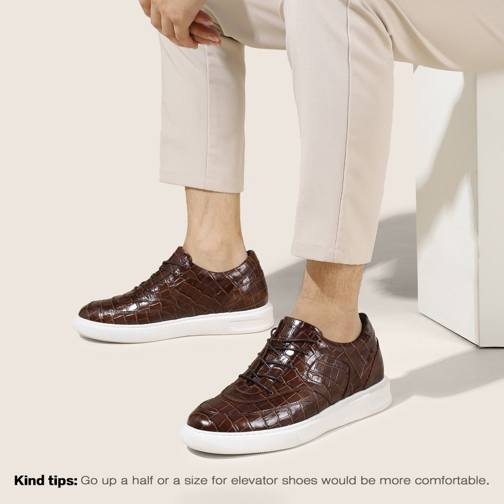 6 CM/2.36 Inches CMR CHAMARIPA  Height Increasing Shoes  Luxury Brown Leather Sneakers - Elevate Your Style with Handcrafted Elevator Shoes