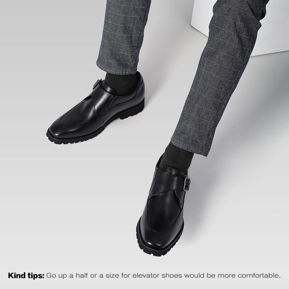 7 CM/2.76 Inches CMR CHAMARIPA  Men's Height Increasing Dress Shoes - Black Leather Monk Strap