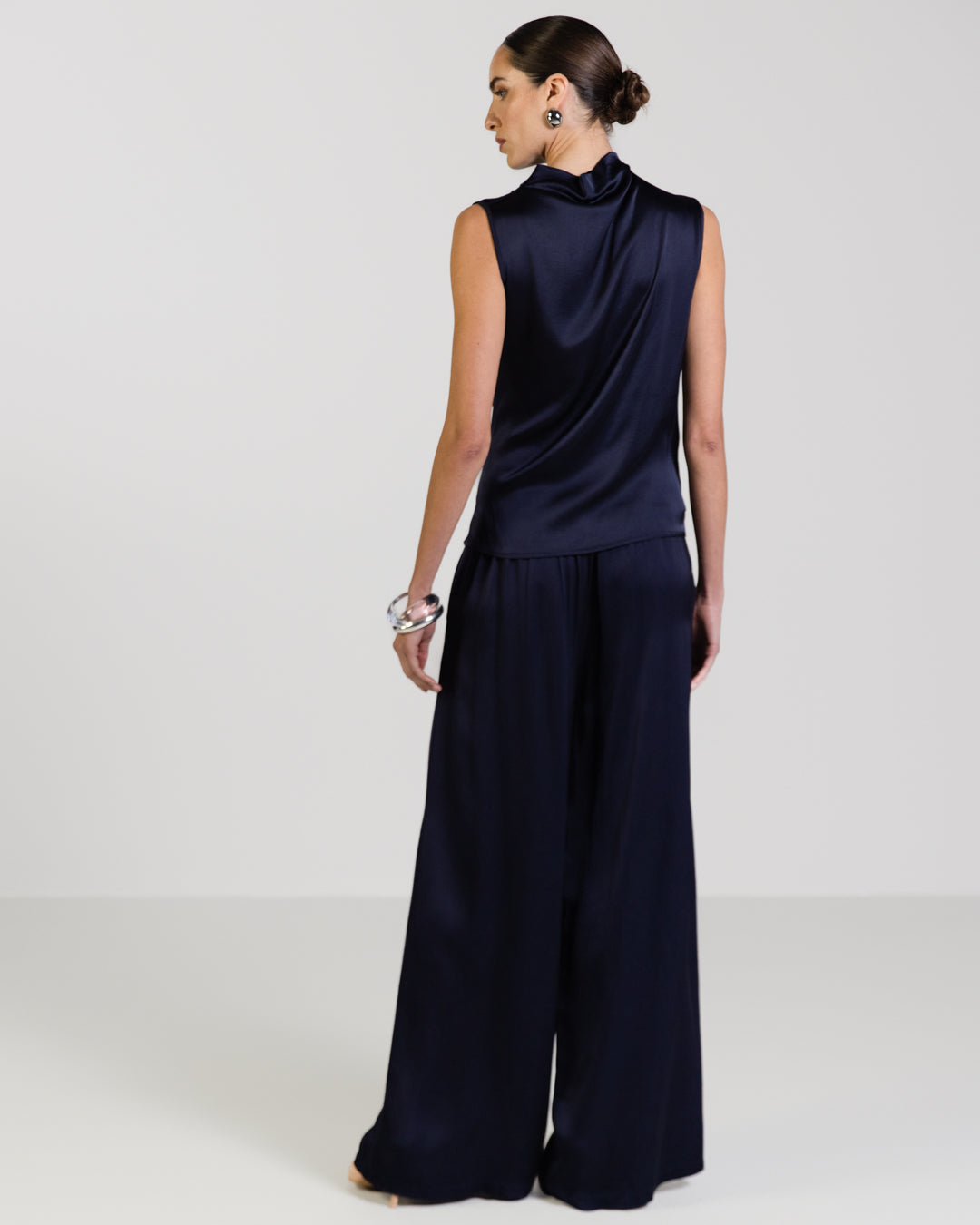 Allegra Draped Satin Sleeveless Top | Navy