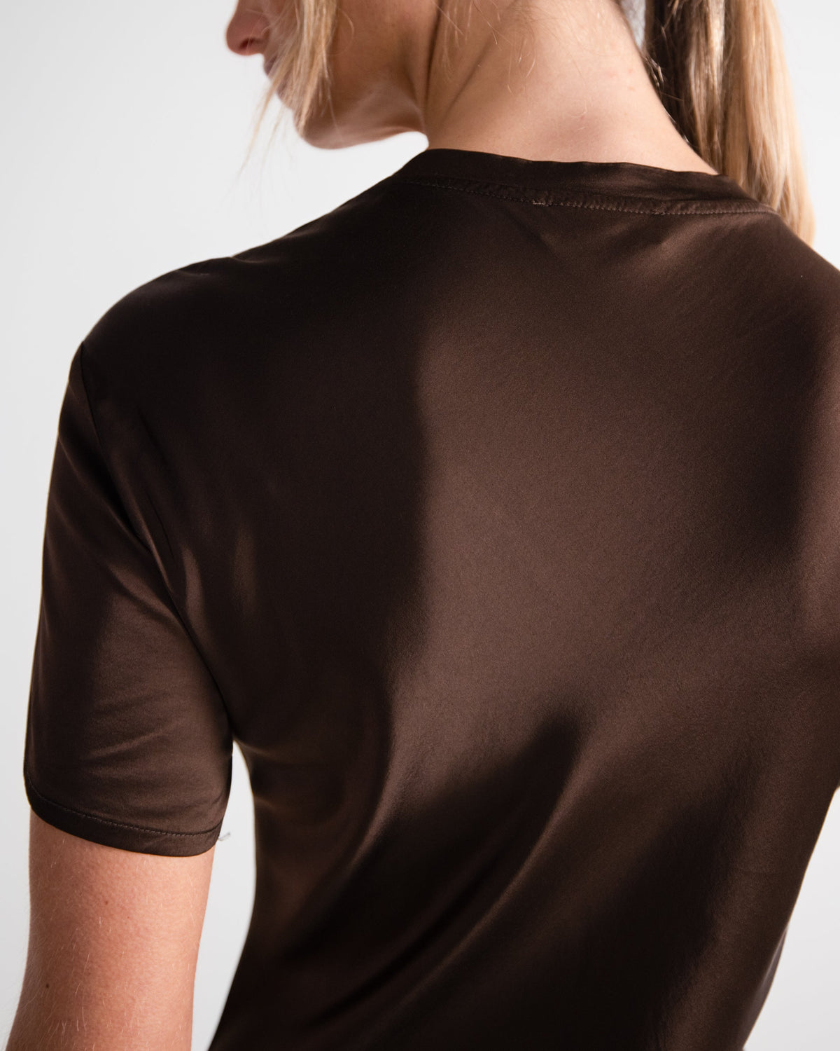 Saskia Short Sleeve Satin Dress | Chocolate Brown