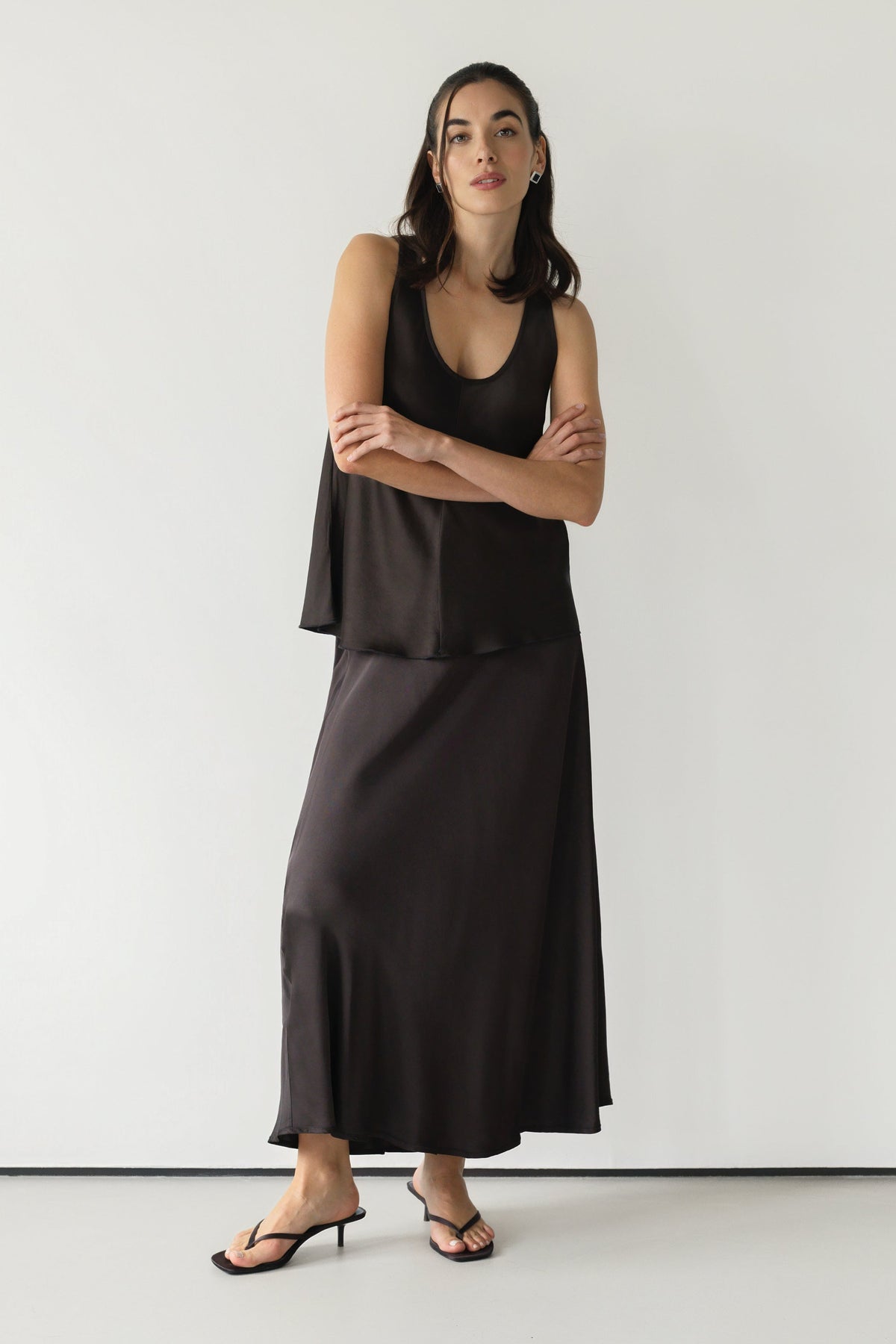 Demi Satin Vest Top | Espresso Brown